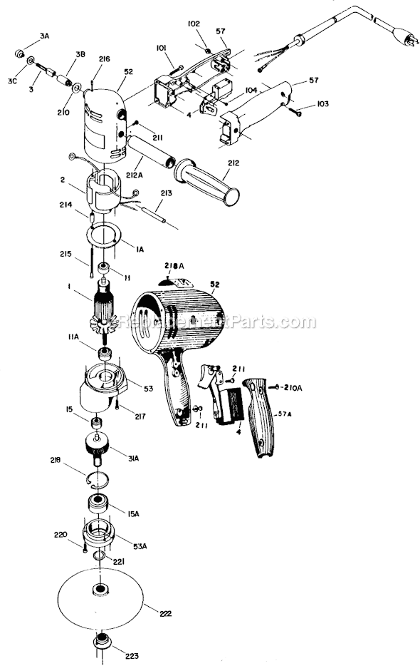 Page A Diagram and Parts List for 305 Type 2 Porter Cable Sander Polisher